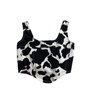 One Star Cow Print Crop Top Size s Sleeveless Smocked Back Cotton Western
